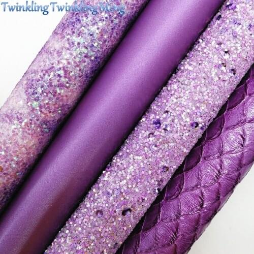 PURPLE Glitter Fabirc,Faux Leather Fabric, Mermaid Synthetic Leather Fabric Sheets For Bow A4 21x29CM Twinkling Ming XM658