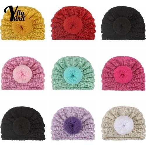 Yundfly Comfortable Warm Knitting Wool Striped Hat Cute Handmade Donut Infant Cap Baby Girls Headwear Birthday Gifts Photo Props
