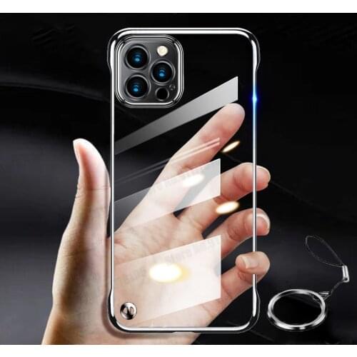 Ultra Thin Plating Framless Transparent Phone Case for Iphone 12 Mini 11 12 Pro Max XR XS 8G Ring Holder Shockproof Phone Cover