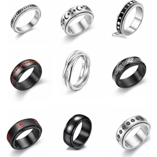 Stars and Moon Titanium Steel Rotatable Rings Trendy Men and Women Stainless Steel Couple Rings Jewelry Gifts
