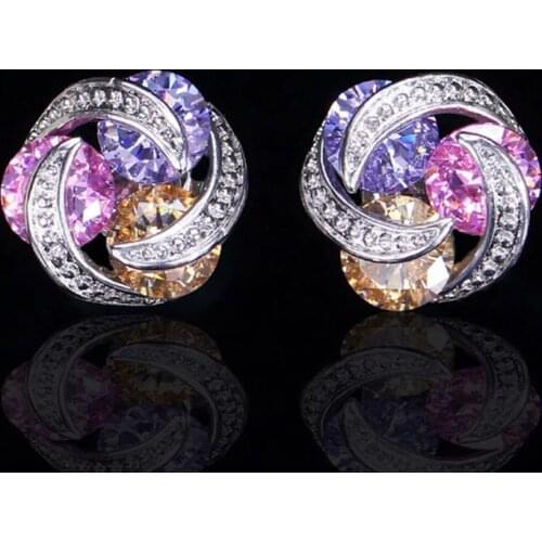 New Fashion, Compact, Mixed And Matched Colored Zircon Earrings For Women, Daily All-match Metal Earrings, Sweet Jewelry