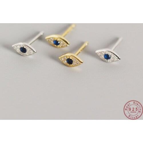 925 Sterling Silver Pavé Zircon Blue Evil Eye Stud Earrings Women Classic Temperament Wedding Jewelry Accessories