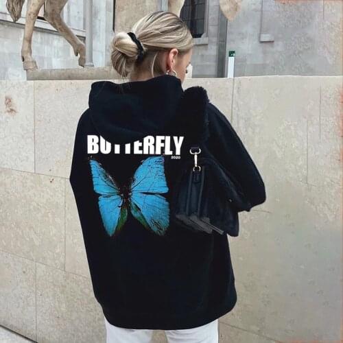 Women Sweatshirts Solid harajuku butterfly Print Oversized kawaii hoodie Y2K Casual winter Long Sleeve goth grunge Streetwear