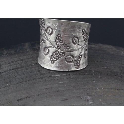 Amxiu Thailand Large Wide Ring 925 Sterling Silver Big Open Rings Vintage Ring Engraved Flower Ring For Women Party Accessories