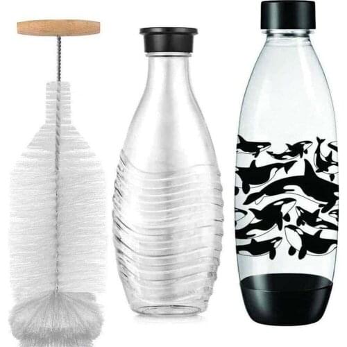 1pc Glass Bottle Cleaning Brush Soda Stream Wooden Handle White Nylon Hair Home Brew Tube Spout Cleaner Kitchen Cleaning Tools