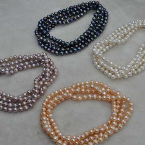 120cm length 7mm near potato round freshwater pearl sweater chain necklace