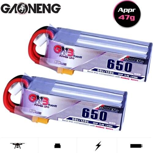 2PCS/Set Gaoneng GNB 11.4V 650mAh 60C/120C 3S HV Lipo battery XT30 Plug for FPV Racing Drone 4 axis UAV RC Quadcopter RC Drone
