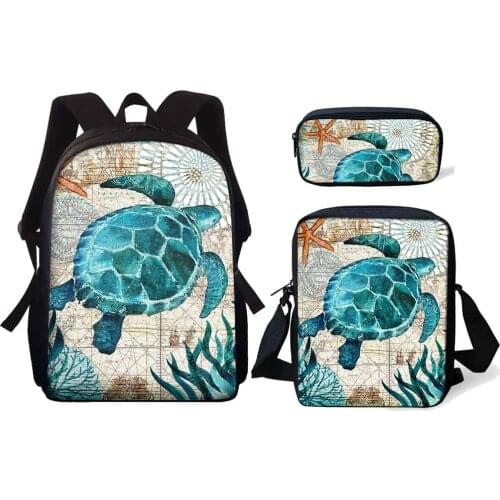 3pcs Sea Turtle Children Backpacks Set For Girls Teenagers School Backpack Kids Backpack Bags Lunch Mochila Infantil