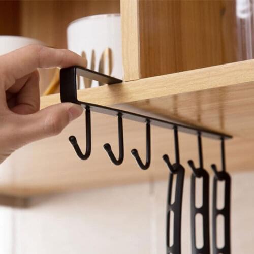 6 Hooks Kitchen Free of punch Storage Shelf Hanging Cap Shelves Iron Multifunction Hanging Rack Holder