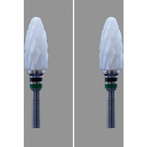 6 Pcs- White Zirconia Ceramic Dental Lab Burs - Bullet Shape -Cross cut (4201.060)