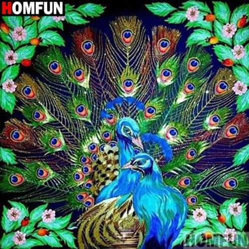 HOMFUN Full Square/Round Drill 5D DIY Diamond Painting "Animal peacock" Embroidery Cross Stitch 5D Home Decor Gift A17870