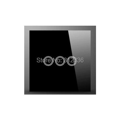 Free shipping UK 86MM wall switch Glass touch switch panel 3 gang 2 way Three on Double control tempering glass thickness 4 mm