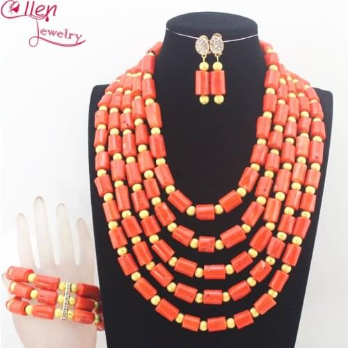 Scarce nigerian Wedding beads bridal Big Coral beaded necklace Jewelry Set African Coral beads Jewelry Set N0076