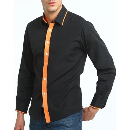 Mens Shirt Long Sleeve Turn Down Collar Color Matching Cardigan Shirt Casual Single-Breasted Patchwork Slim Type Tops