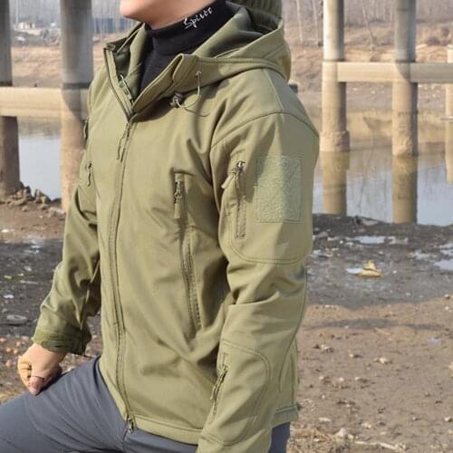 Men Long Sleeve Camouflage Thick Zipper Windbreaker Windproof Hood Jacket Coat Outdoors Clothes Casual Streetwear