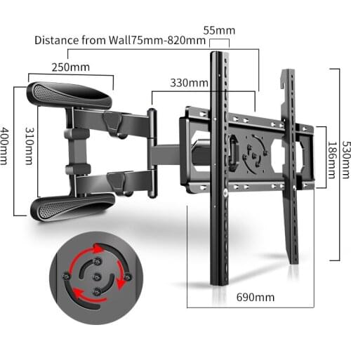 DY4080 Full Motion 40"-80" LED TV Wall Mount Retractable Rack Wall Mount Lcd Bracket Swing Arms Holder Stand VESA 600x500mm