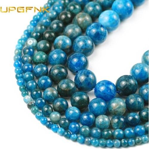UPGFNK Natural Stone blue Apatites Round Loose spacers beads for Jewelry making DIY bracelets necklace Wholesale 4.6.8.10.12MM