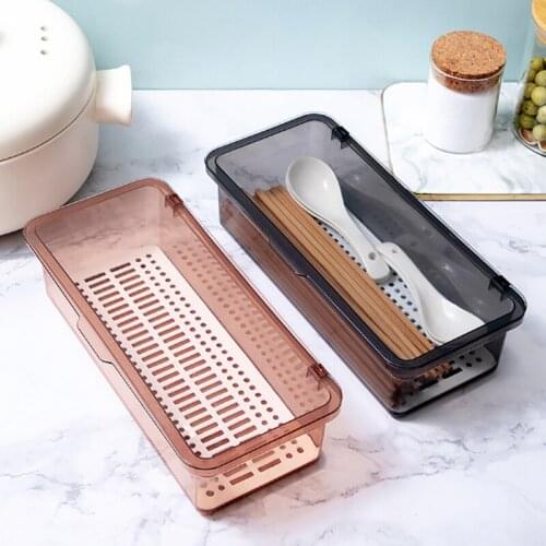 Kitchen Chopstick Box Tableware Chopstick Storage Box Drain Extended Chopstick Cage Household Dustproof Plastic Chopstick Holder