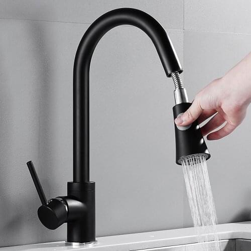Kitchen Faucet Blacked Single Handle Pull Down Kitchen Tap Single Hole 360 Degree Brushed Faucets Water Mixer Tap
