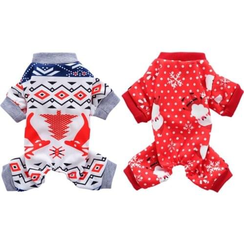Pet Small Dogs Sweatshirt Christmas Pattern 4-Legged Autumn Winter Warm Jumpsuit Dog Festive Jumpsuit