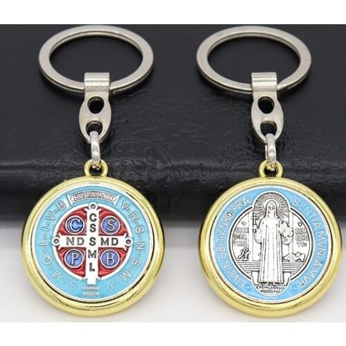 HeyMamba Metal Catholic Jesus Cross Saint Benedict Keychain Religious Church Souvenir Gift