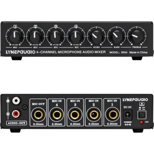 Mini 4-Channel Microphone Audio Mixer Stereo w/AC adapter Low-Noise
