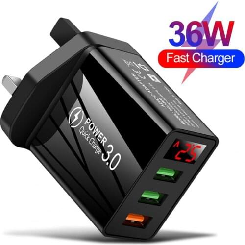 Mini 3 USB Ports QC 3.0 3A Digital Display Fast Charging Travel Quick Charger Adapter EU/UK/US Plug For iPhone Huawei Xiaomi