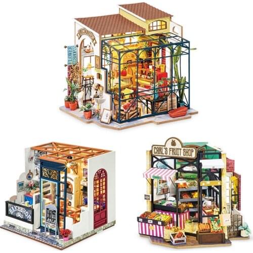 Miniature House DIY Dollhouse Happy Corner Series Wooden Miniature Doll House for Birthday Gift Tiny House Garden Furniture Sets