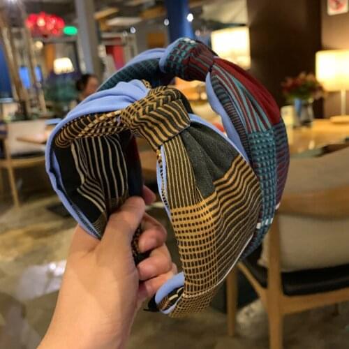 Fashion Fabric Floral Stripe Women Headband Contrast Color Knotted Hairband Bow Wide Side Girls Hair Accessories