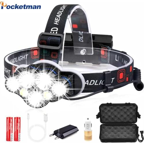 40000LM Powerful Headlight USB Rechargeable Head Light 7 LED Headlight Head Lamp Head Torch Head Flashlight Lantern Waterproof