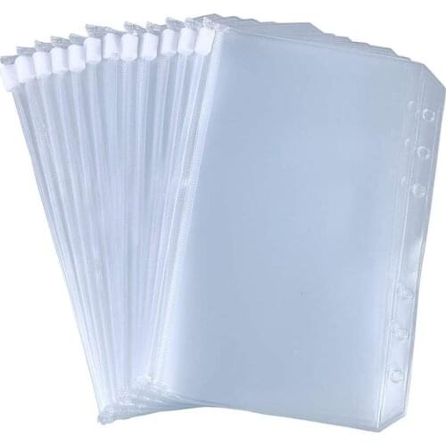 A6 Size 6 Holes Binder Pockets, Binder Zipper Folders, Zipper Loose Leaf Bags for Documents Notebooks Cards, 12 Pcs