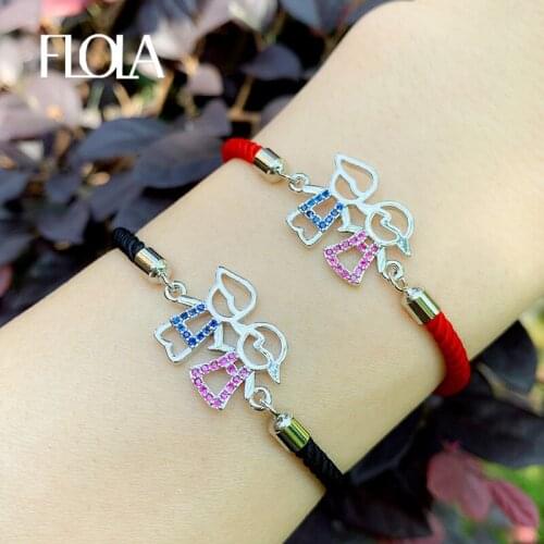 FLOLA Couple Charm Bracelets For Women Red Rope Friendship Bracelet For Boy And Girl Cubic Zirconia Women Jewelry Gifts brtc19