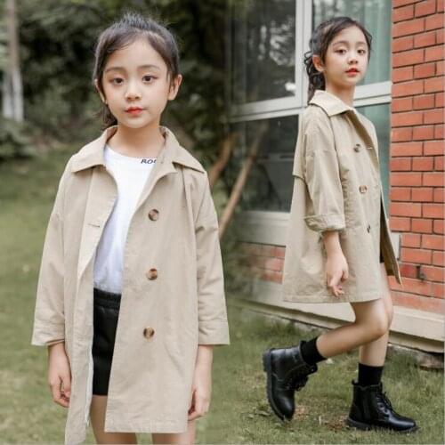 Khaki Girls Trench Coat 2020 Spring Autumn Kids Jackets Girls Fashion Clothing High-grade Outerwear Girls Coat 3 To 14 Year