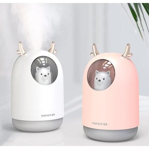 300ml Deer USB Portable Home Office Car LED Light Ultrasonic Cool Mist Lamp Humidifier Mist Diffuser can deeply moisturizing