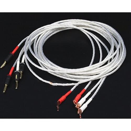 Pair Audiophile OCC Silver Plated HiFi Audio Speaker Cable Gilded Banana or Gilded Spade Plug