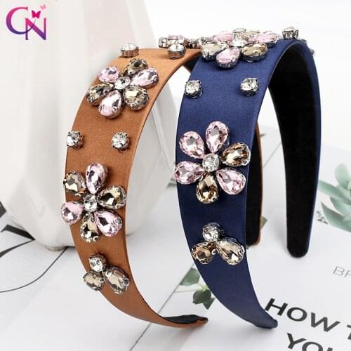 Diamond Flower Headbands Rhinestones Crystal Floral Polyester Wide Hair Hoop For Women Girls Hairband Women Hair Accessories