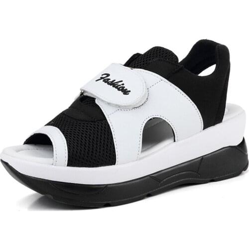 Women Sandals Shoes Summer Peep Toe Hook & Loop Wedges Platform Flat Breathable Beach Outdoor Flip Flop Female Hollow Out