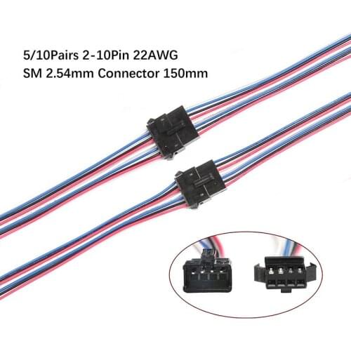 5/10 Sets Male+Female SM-2.54mm Connector Plug with 22 AWG Wires Cables 150mm Length Pin Terminals Kit