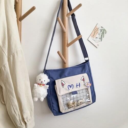 Shoulder bag Korean version of the new ins wind bag campus fresh and sweet bag girl student canvas messenger bag woman