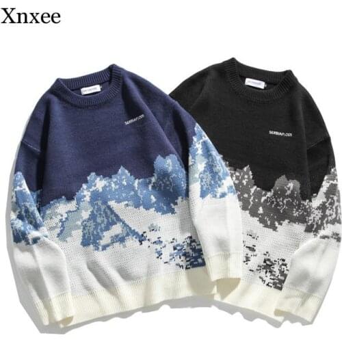 Unisex Knitwear Couple Snow Mountain Knitted Jumper Women Sweaters Hip Hop Harajuku Pullover Tops Outwear Men Hoodie Sweater