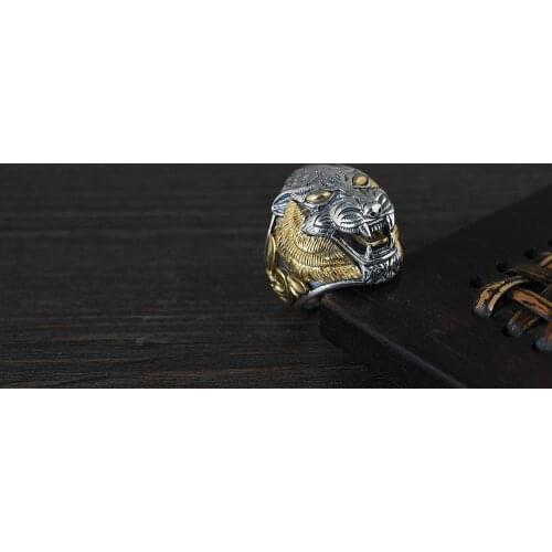 100%S925 silver vintage Thai silver ring mens open silver copper combination craft silver ring