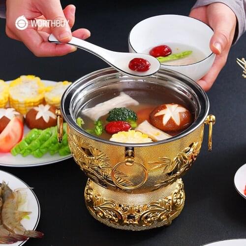 WORTHBUY Classical Chinese Hot Pot Stainless Steel Alcohol Stove Hot Pot With Lid Kitchen Cooking Pot Reusable Cookware
