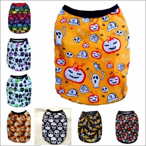 XS-5XL Summer Pet Dog Vest Shirt with Cute Skull Printed Pattern Fit Halloween Festive Costume Wear-resistant for Puppy Apparel
