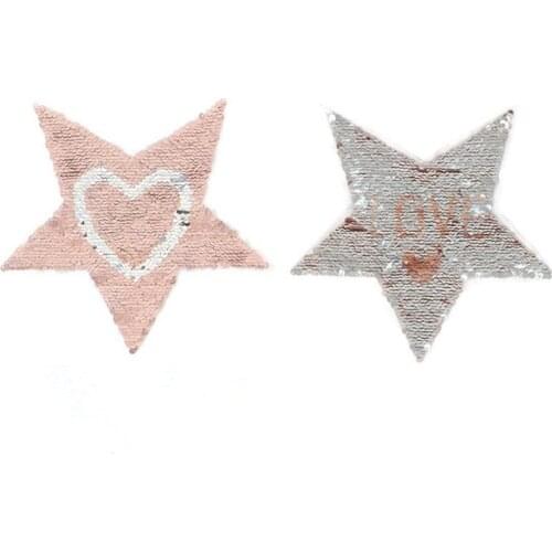 Patch deal with it clothes t shirt women stickers Reversible change color sequins 19cm heart love star patches for clothing