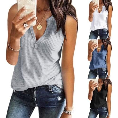 2021 Summer Tank Tops Sexy Deep V-Neck Vest Women Casual Sleeveless Elasticity Solid Color T-Shirt Female