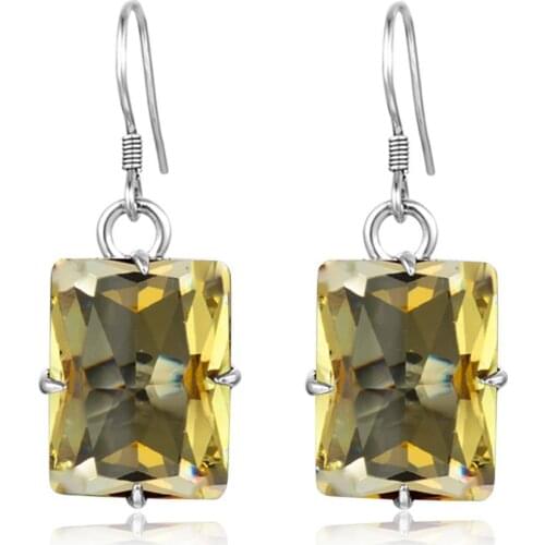 Szjinao 925 Sterling Silver Earrings For Women Citrine Gemstone Earrings Rectangle shape Boho Antique Silver Fine Jewelry Brinco