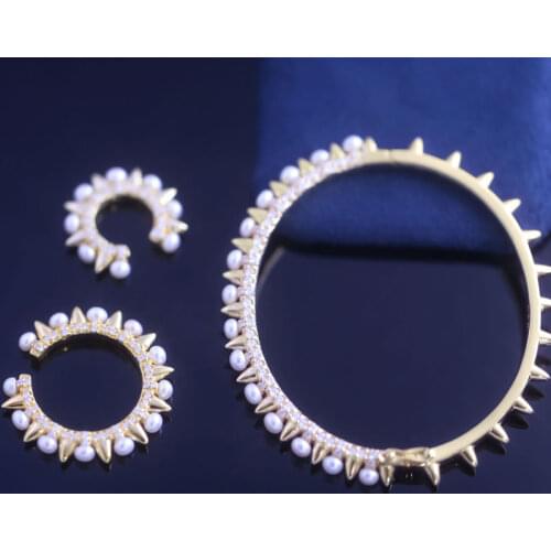 SLJELY 925 Sterling Silver Yellow Gold Color Big Spike Rivet Ear Bone Cuff Puck Rock Pearl Clip Earring 1pc Women Gothic Jewelry