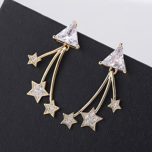 Zhijia new arrival luxury Pentagram crystal rhinestone zircon stud earrings for women party jewelry gifts