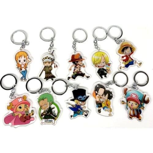 10pcs/lot One Piece Luffy Ace Nami Sabo Boa Hancock Zoro Chopper Trafalgar Law Anime keychain Acrylic strap/charms/Key ring D335