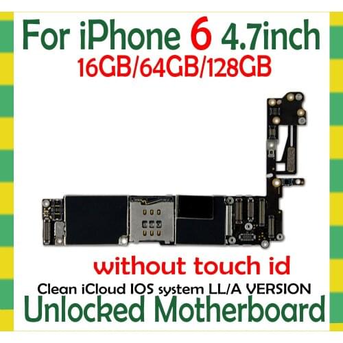 100% Original unlocked for iphone 6 Motherboard without Touch ID for iphone 6 Logic boards with IOS System, Free Shipping